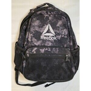 Reebok Black Gray Geometric Backpack Zip Closure Adjustable Strap Outer Pockets